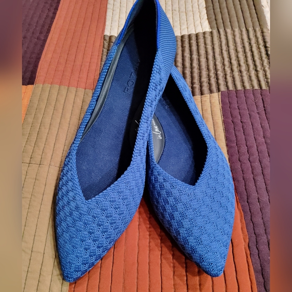 Rothy's The Point II Navy Blue Basketweave Knit Flats Size 8,5